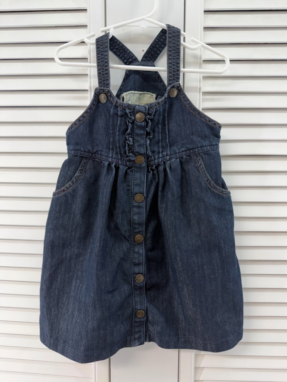 American living size 4T Girls' Dark Blue Denim Pinafore Dress